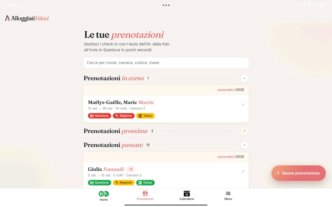 I blocchi di invio alla Questura e alla Regione con l'invio automatico attivo