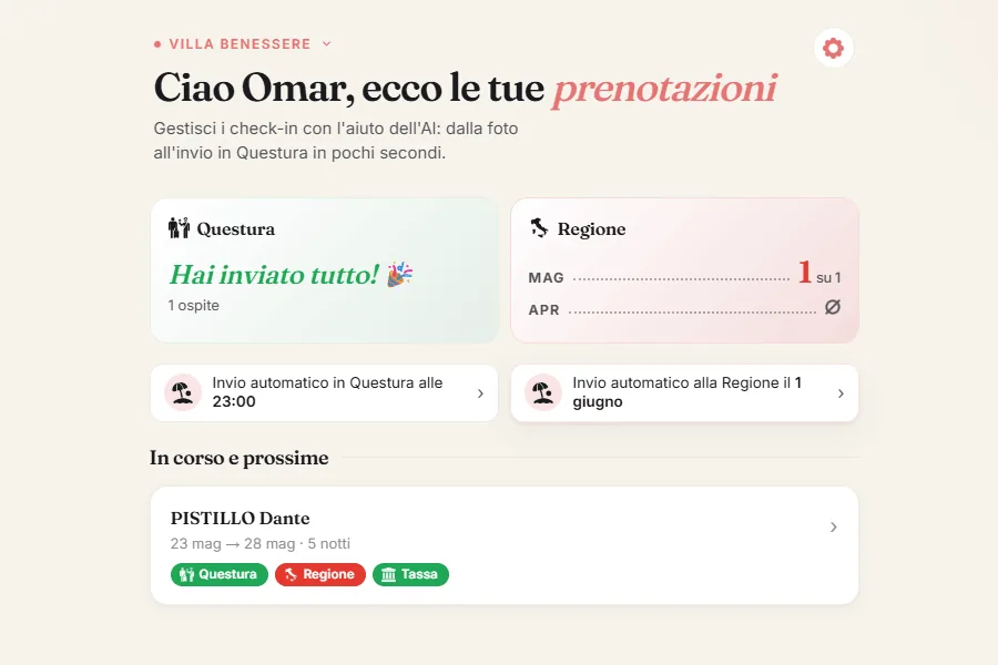 Conferma di invio riuscito alla Questura